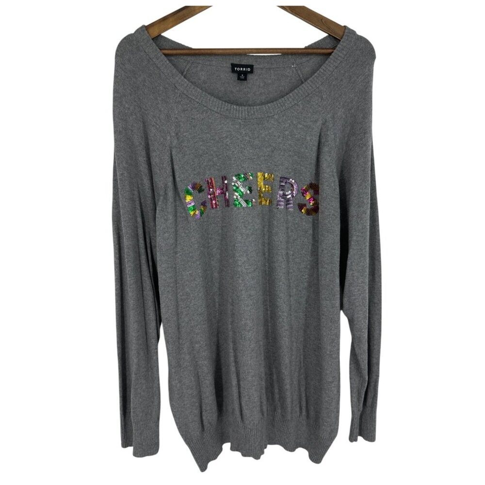Torrid Raglan Sleeve Round Neck Sequins Cheers Lettering Sweater Size 3X
